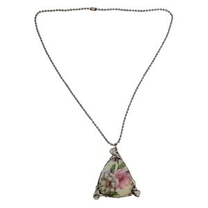 14k Goldplated Crystal Broken China Floral Violet Porcelain Ball Chain Necklace